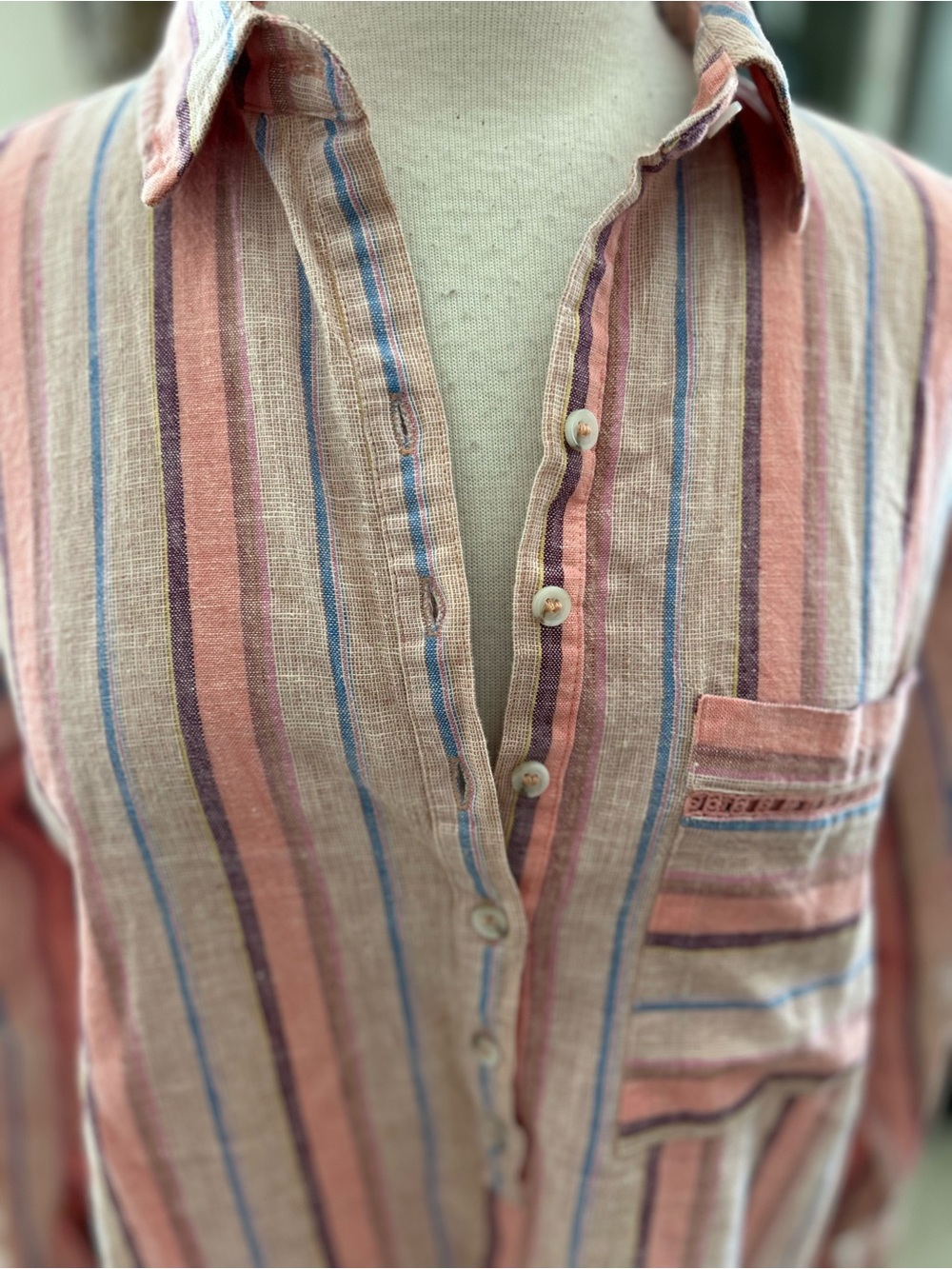 Anthropologie/Maeve Lida Linen Striped , Oversized linen Popover Top - Picture 5 of 12